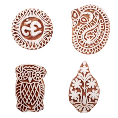 Set of 4 Piece New Mix Wooden Printing Block